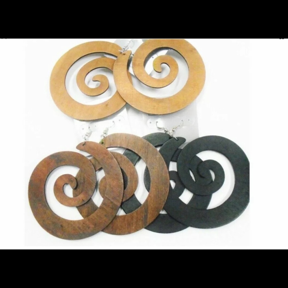 3” Spiral Wood Natural Color (1) Pierced Earrings